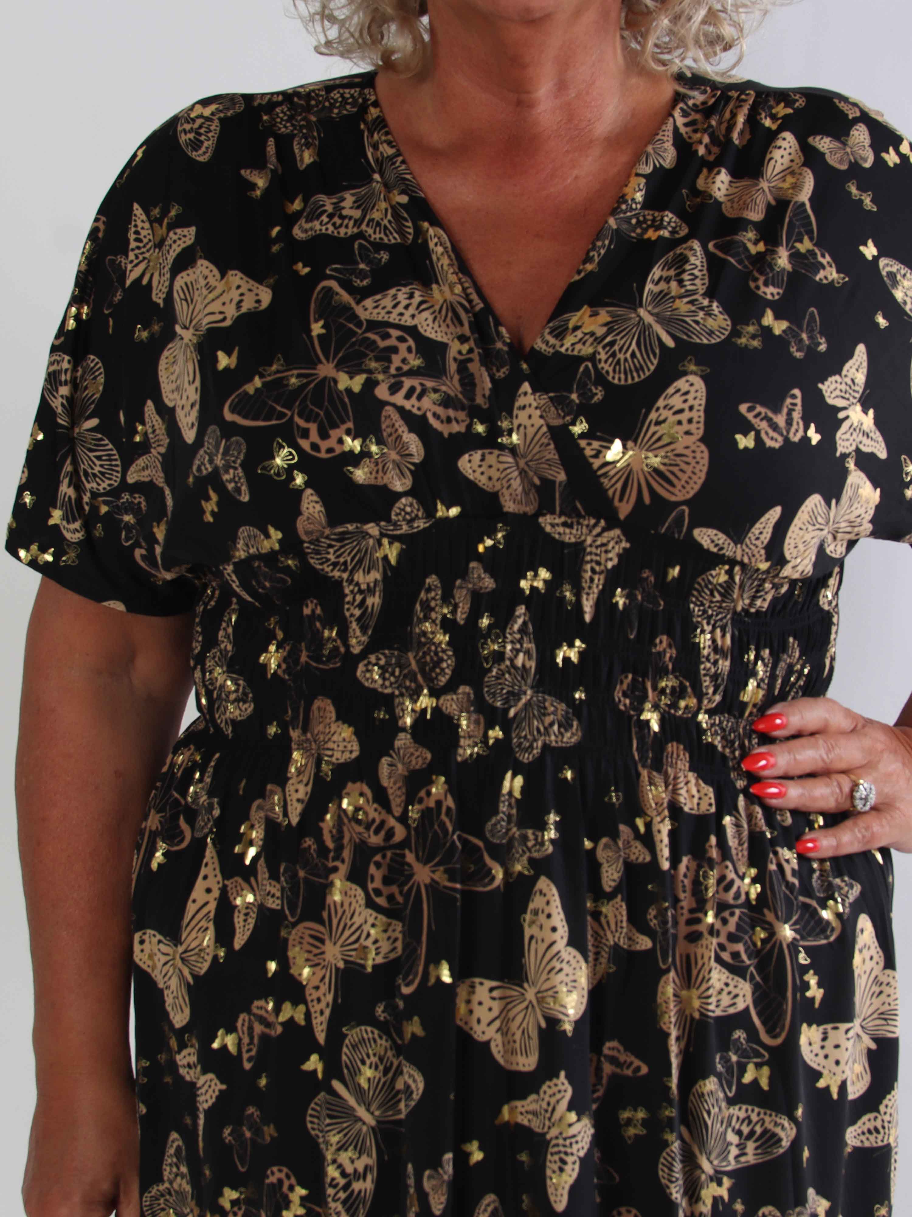Pams Butterfly Short - Elastisk plus size kjole med sommerfugleprint